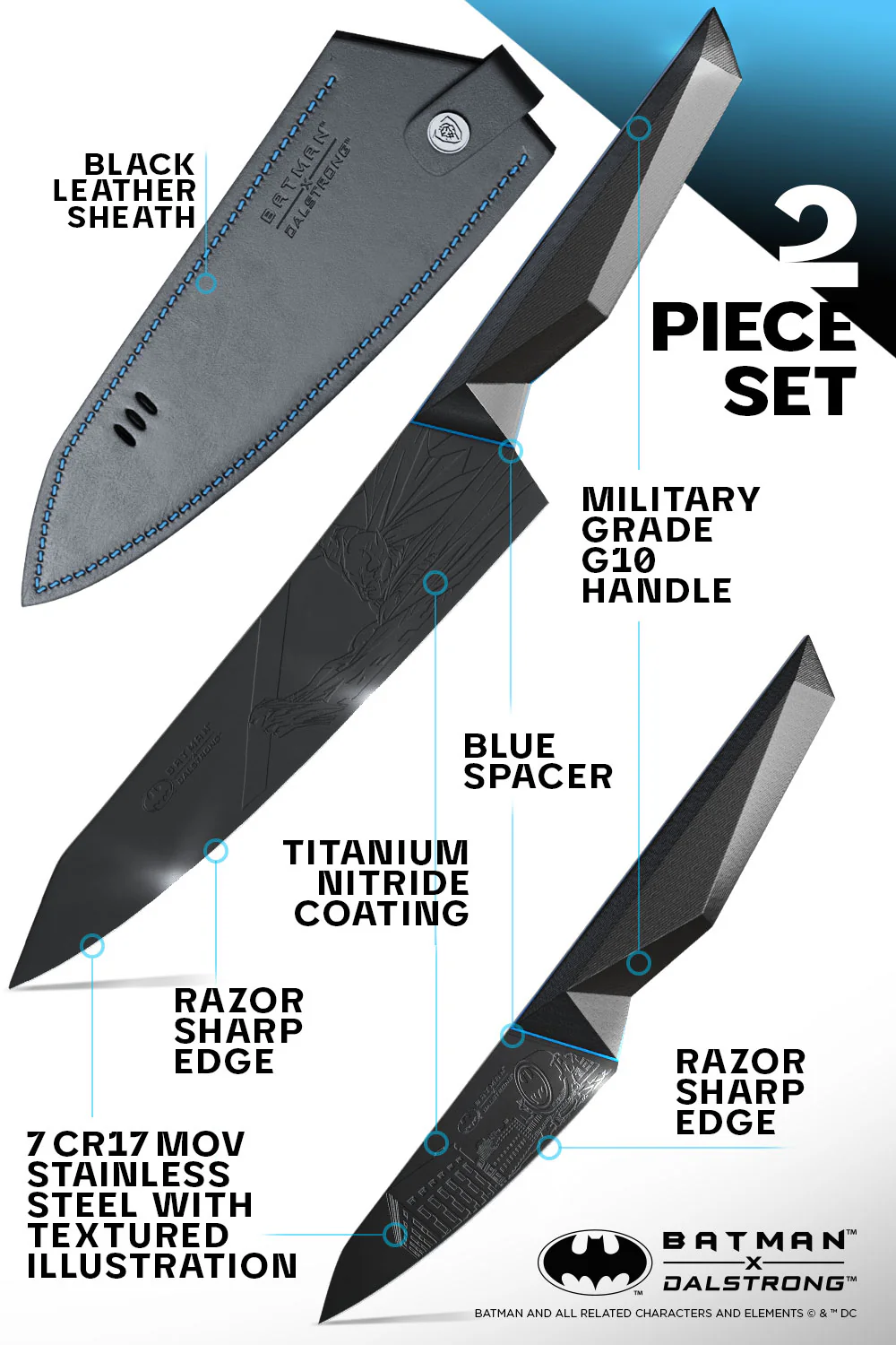 2 Piece Set | 8" Chef's Knife & 3.75" Paring Knife | BATMAN™ Edition | Shadow Black | Dalstrong © - Image 7