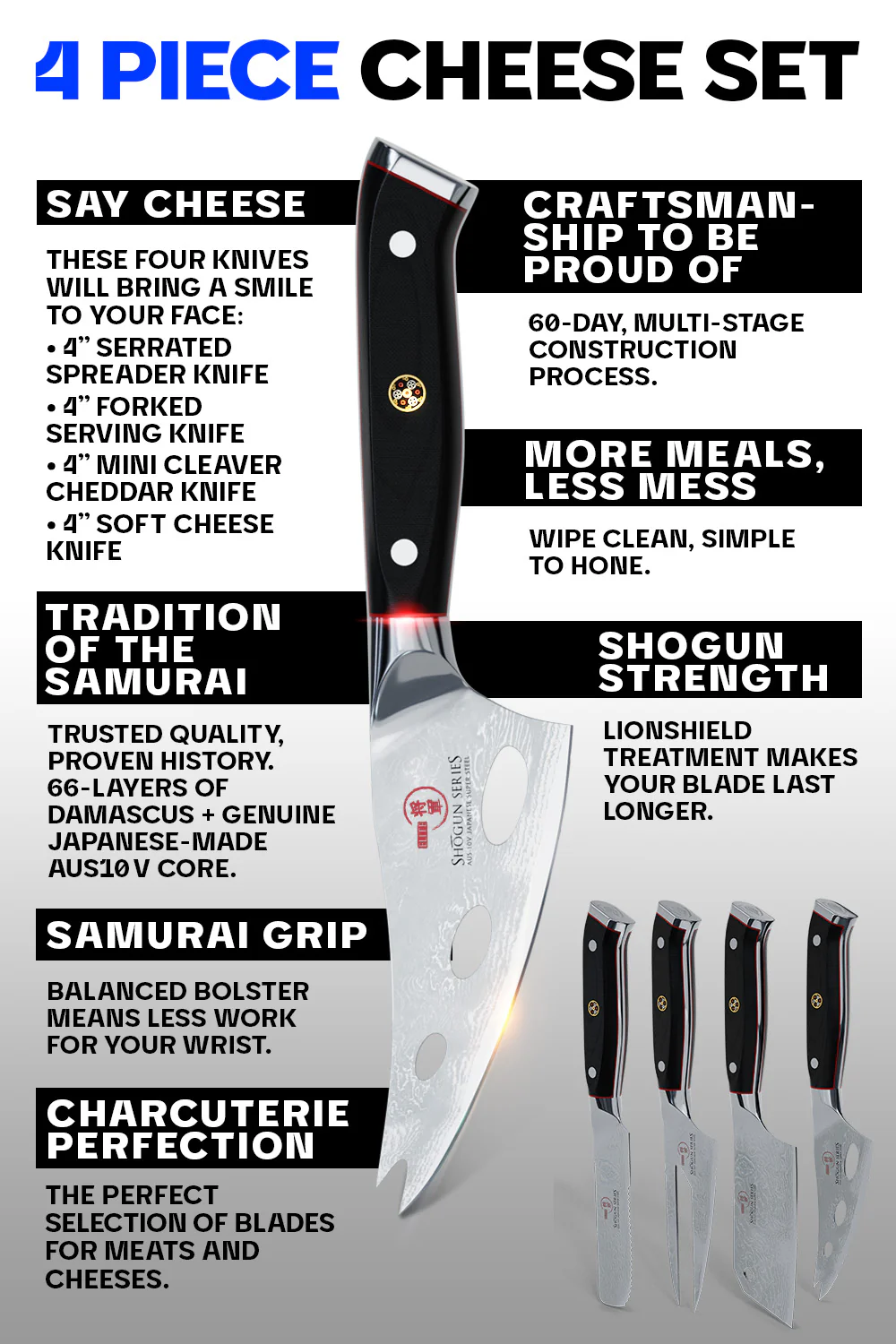 4-Piece Cheese Knife Set | Shogun Series ELITE | Dalstrong © - Image 6