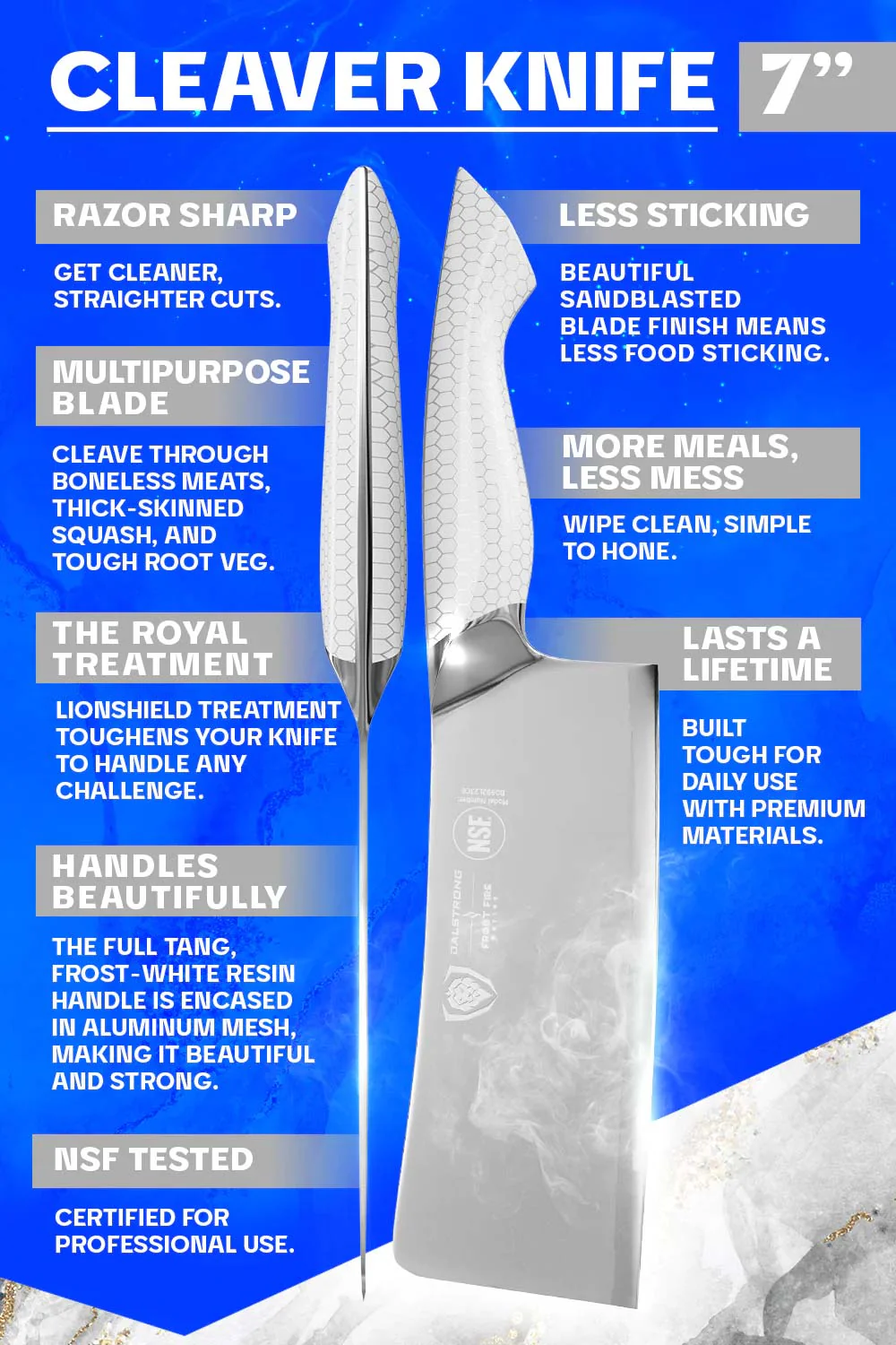 Cleaver Knife 7" |  Frost Fire Series | NSF Certified | Dalstrong © - Image 4