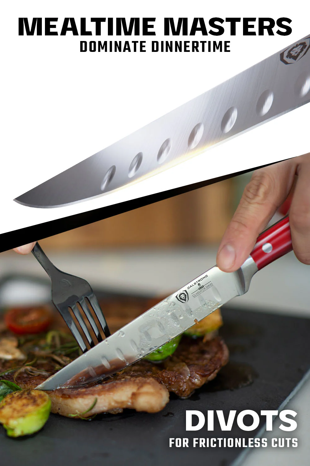 4-Piece Straight-Edge Steak Knife Set | Red ABS Handles | Gladiator Series | NSF Certified | Dalstrong © - Image 3