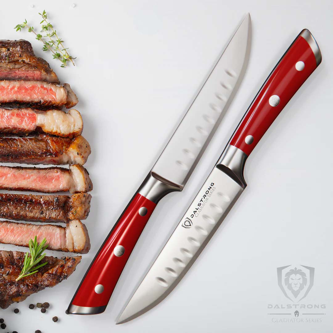 4-Piece Straight-Edge Steak Knife Set | Red ABS Handles | Gladiator Series | NSF Certified | Dalstrong © - Image 9