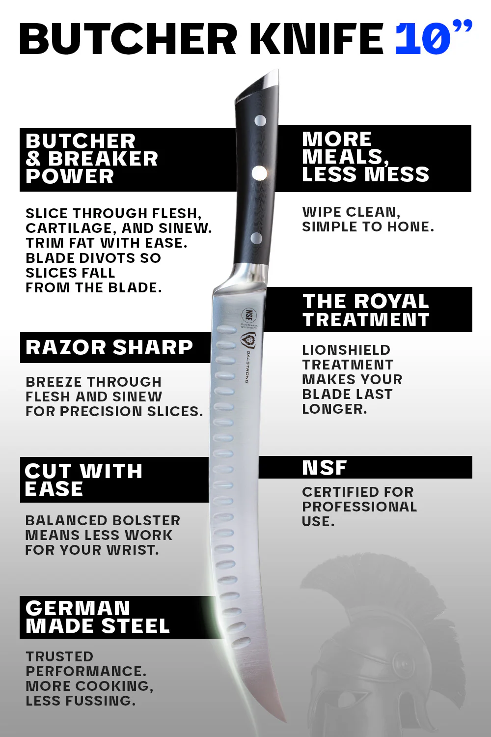 Butcher's Breaking Cimiter Knife 10" | Gladiator Series | NSF Certified | Dalstrong © - Image 6
