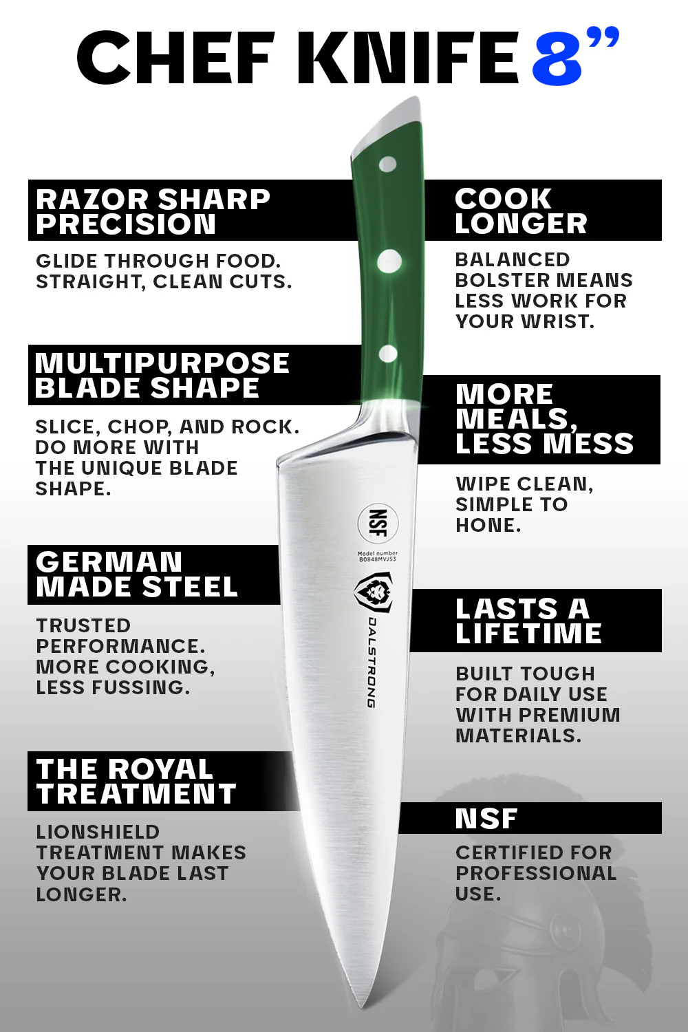 Chef's Knife 8" | Army Green Handle | Gladiator Series | NSF Certified | Dalstrong © - Image 6
