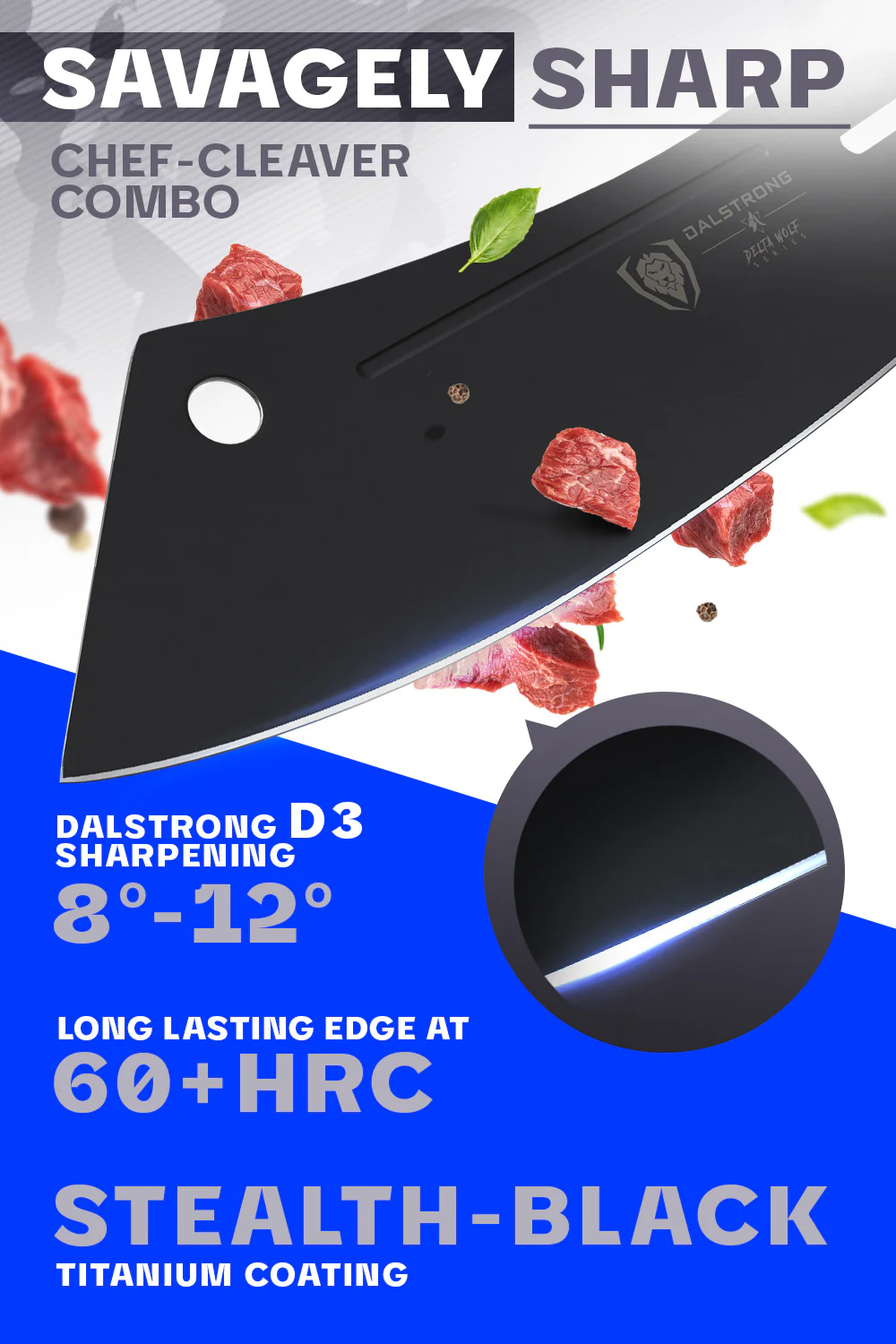 Chef & Cleaver Hybrid Knife 8" | Crixus | Delta Wolf Series | Dalstrong © - Image 3