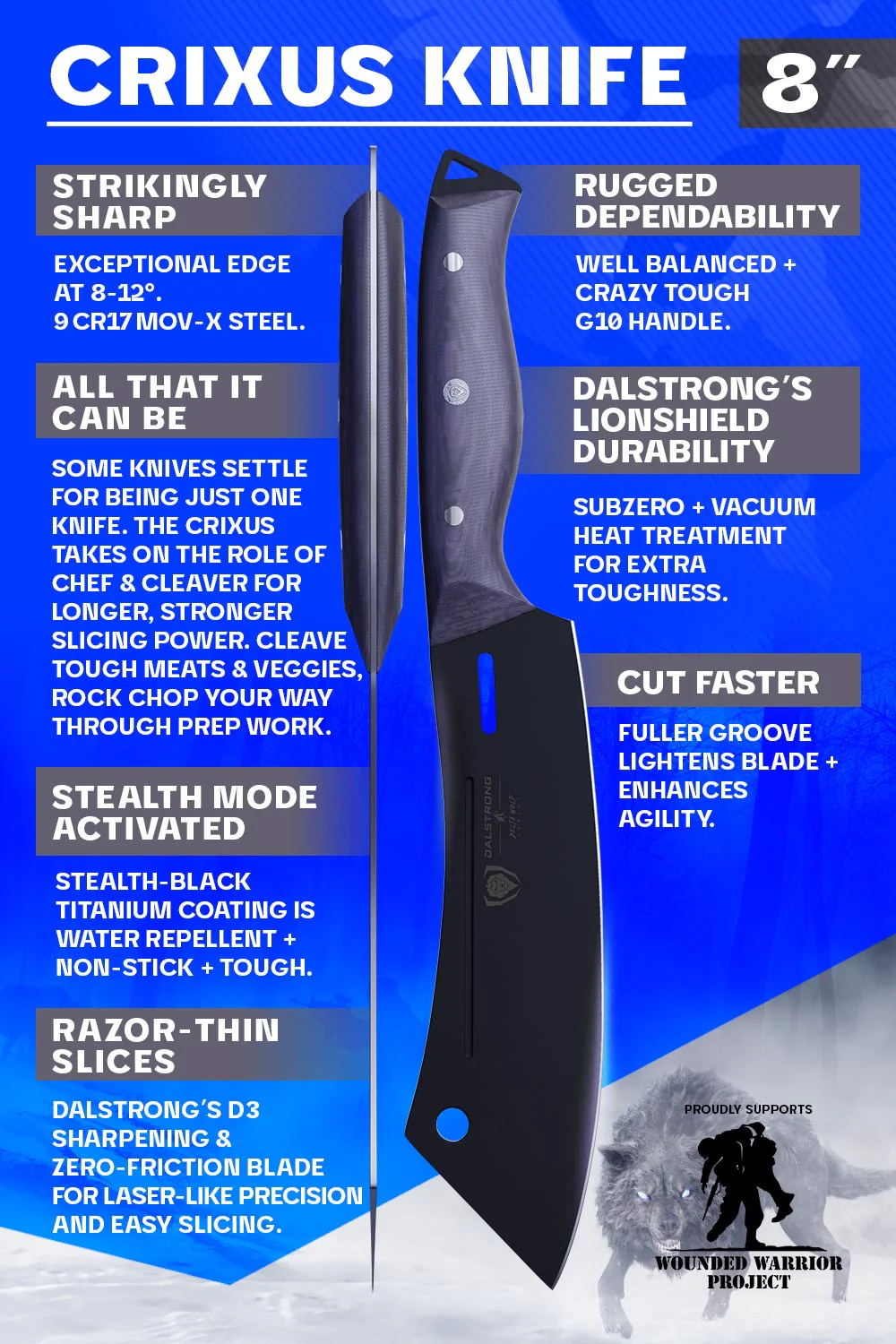 Chef & Cleaver Hybrid Knife 8" | Crixus | Delta Wolf Series | Dalstrong © - Image 5