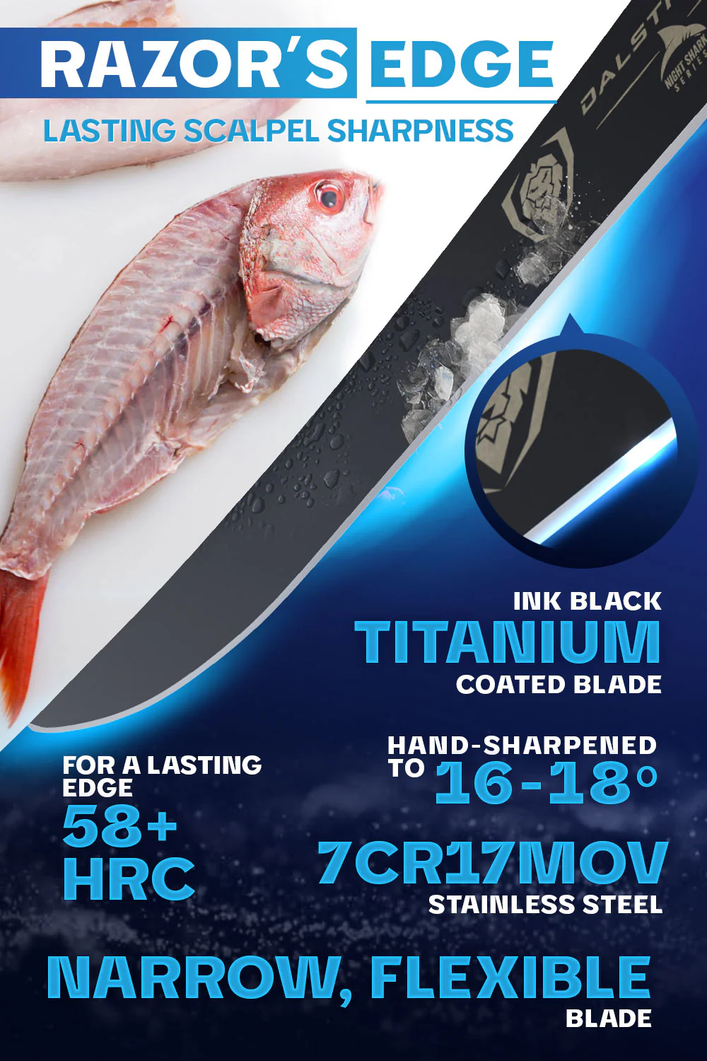Fillet Knife 7" | Night Shark Series | Flexible Blade | NSF Certified | Dalstrong © - Image 2