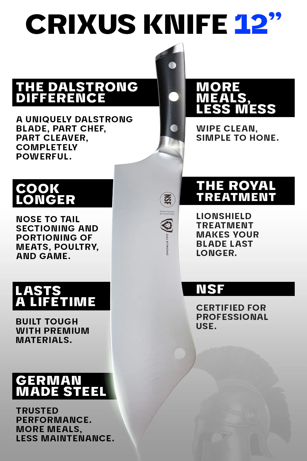 Chef & Cleaver Hybrid Knife 12" | Crixus | Gladiator Series | Dalstrong © - Image 6