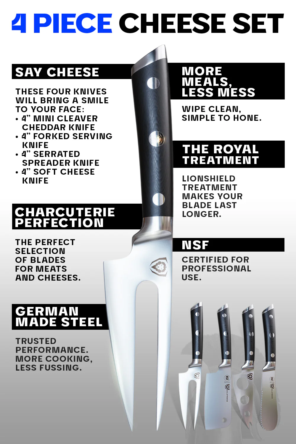 4-Piece Charcuterie & Cheese Knife Set | Gladiator Series | NSF Certified | Dalstrong © - Image 7