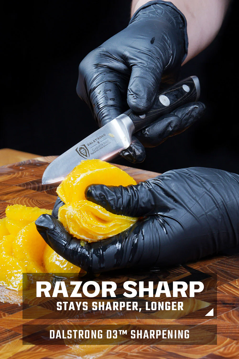 Gladiator Series Essentials | 8" Chef's Knife + 3.5" Paring Knife + 10" Serrated Bread Knife + Lionswood Teak Cutting Board - Image 10
