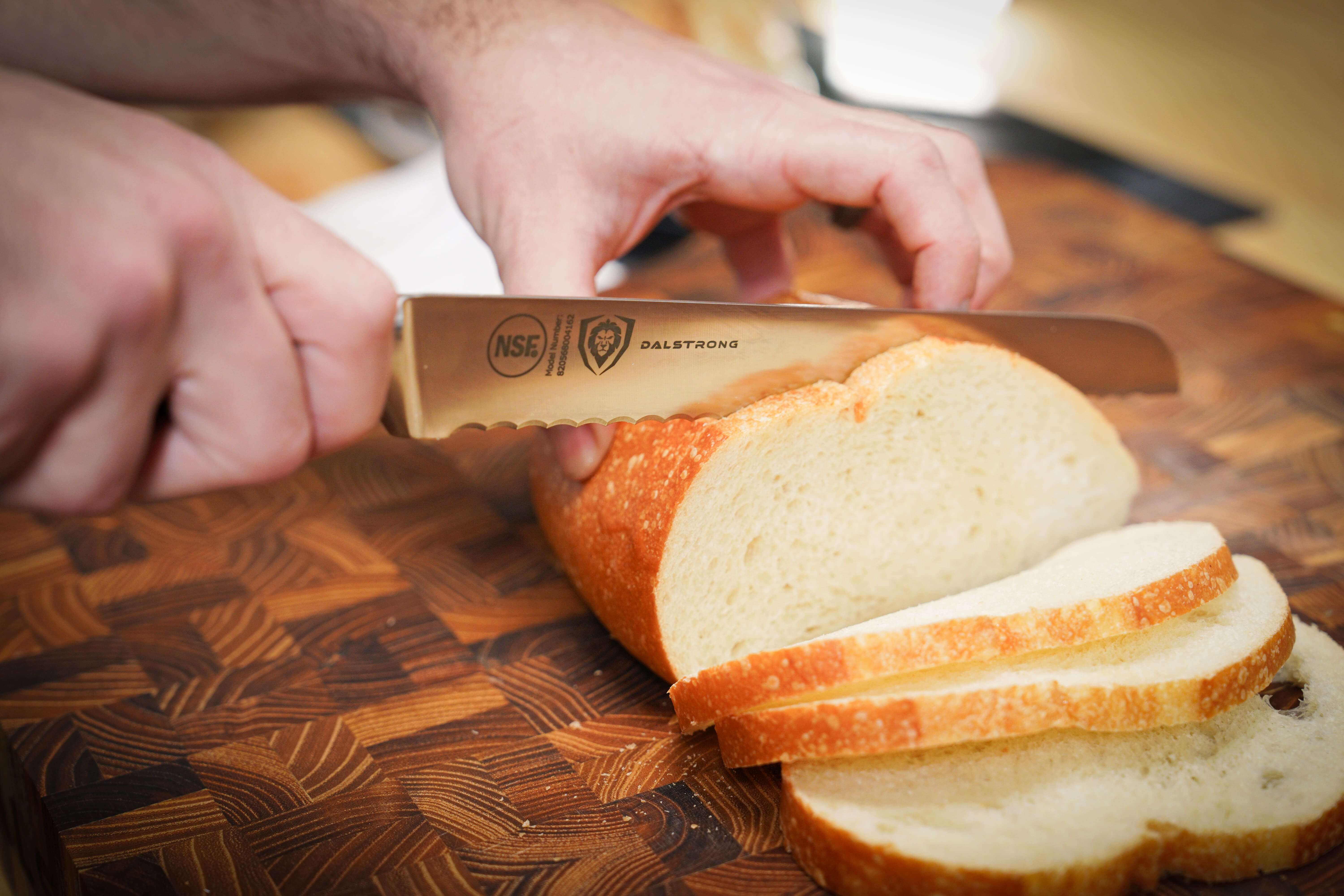 Gladiator Series Essentials | 8" Chef's Knife + 3.5" Paring Knife + 10" Serrated Bread Knife + Lionswood Teak Cutting Board - Image 15