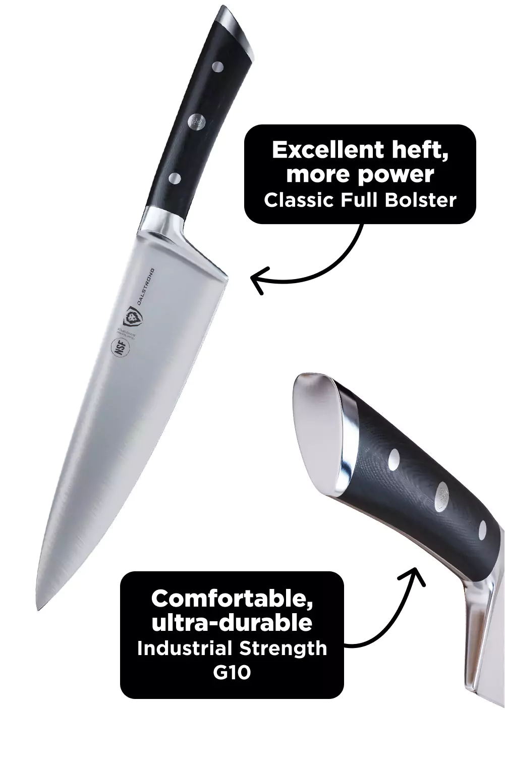 Gladiator Series Essentials | 8" Chef's Knife + 3.5" Paring Knife + 10" Serrated Bread Knife + Lionswood Teak Cutting Board - Image 7