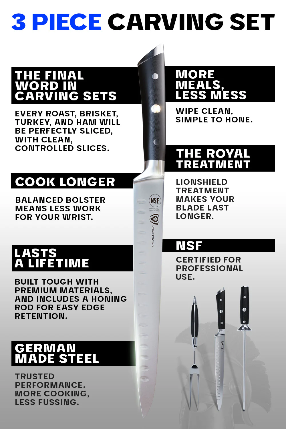 Carving Knife & Fork Set 9" | Gladiator Series | NSF Certified | Dalstrong © - Image 6