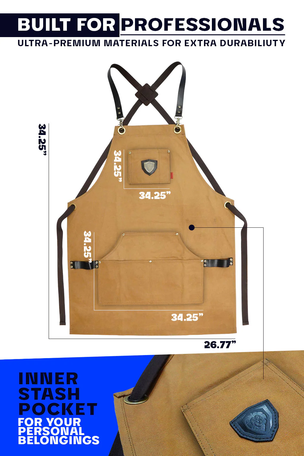 Professional Chef Apron | Brown 'Desert Drifter' | Heavy-Duty Waxed Canvas | Dalstrong © - Image 4