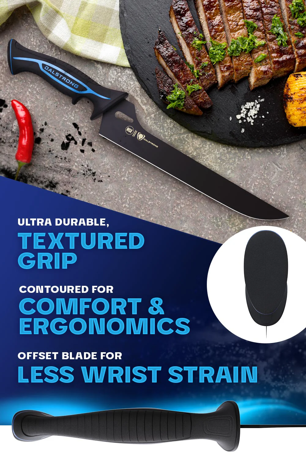 Offset Slicing & Carving Knife 10" | Night Shark Series | NSF Certified | Dalstrong © - Image 6