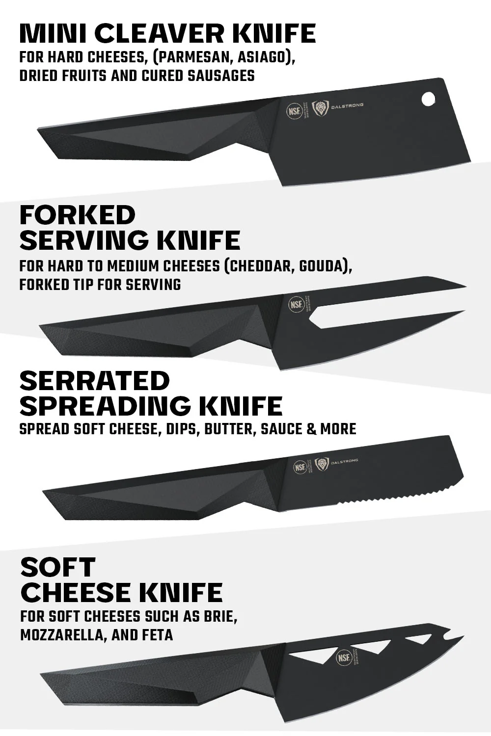 4-Piece Cheese Knife Set | Shadow Black Series | NSF Certified | Dalstrong © - Image 6