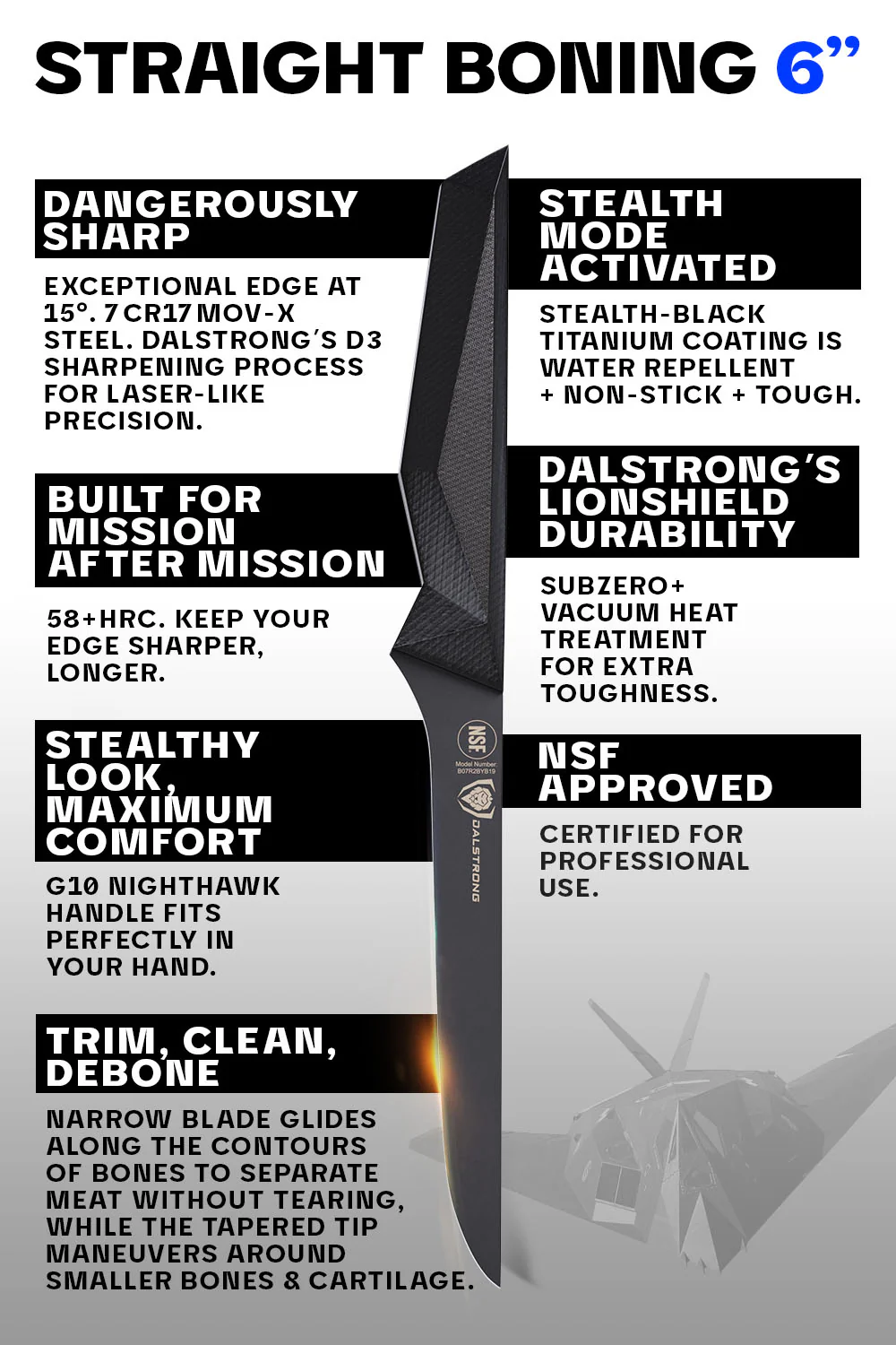Straight Boning Knife 6" | Shadow Black Series | NSF Certified | Dalstrong © - Image 6