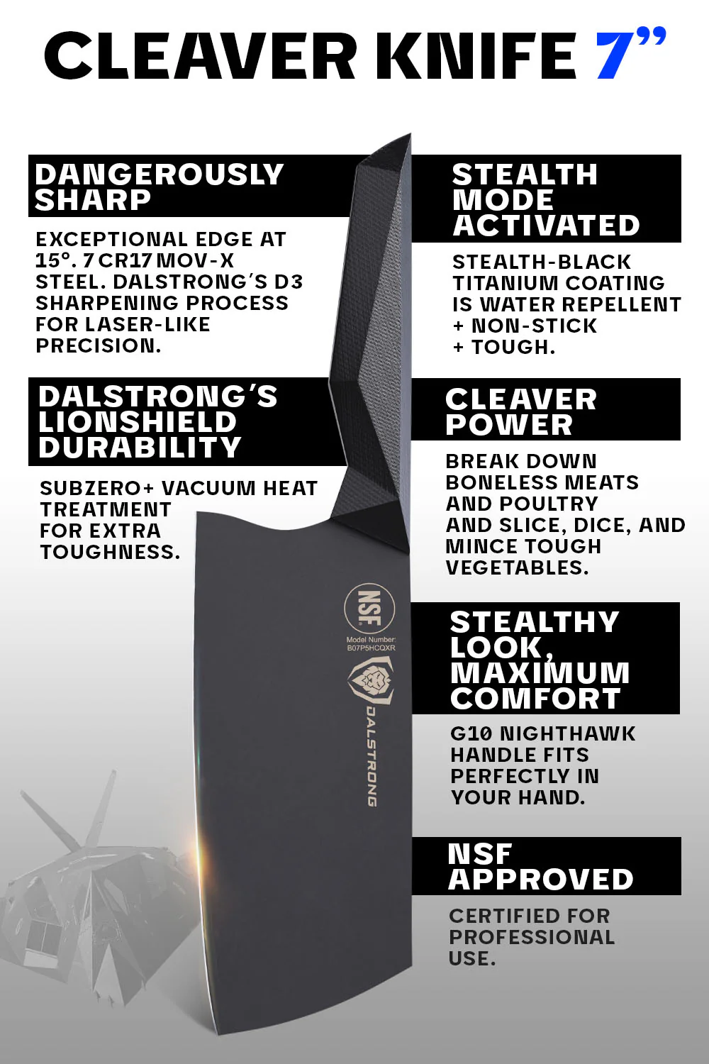 Cleaver Knife 7" | Shadow Black Series | NSF Certified | Dalstrong © - Image 6