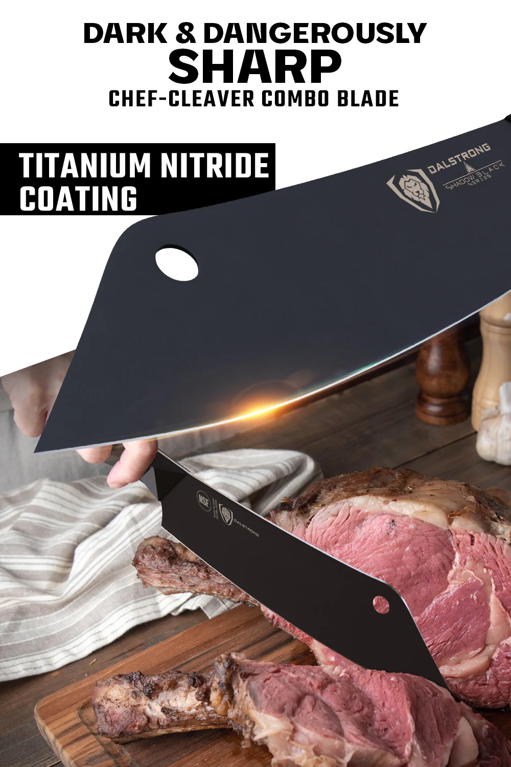 Cleaver Hybrid Chef's Knife 8" | Crixus | NSF Certified | Shadow Black Series | Dalstrong © - Image 3