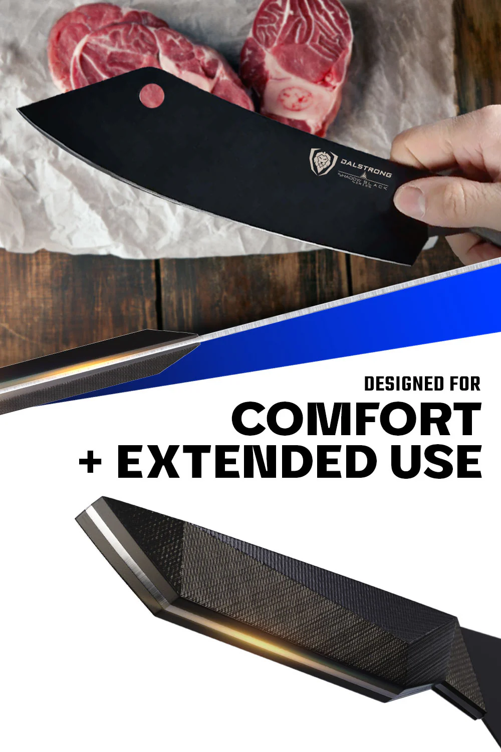 Cleaver Hybrid Chef's Knife 8" | Crixus | NSF Certified | Shadow Black Series | Dalstrong © - Image 5