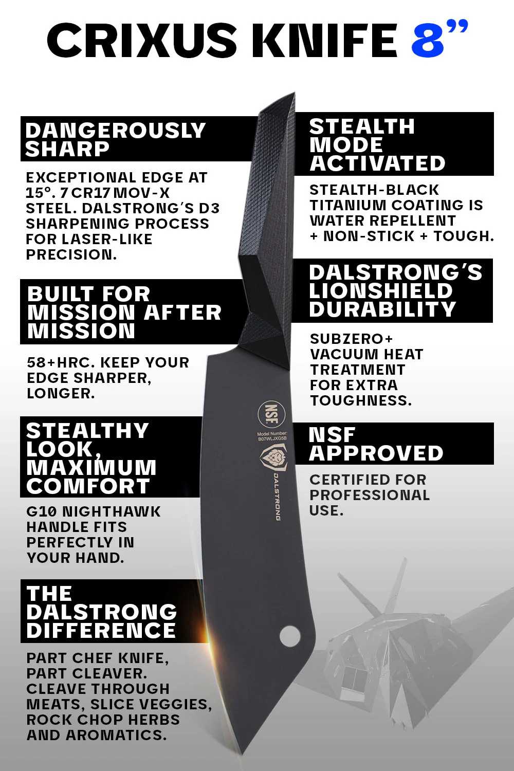 Cleaver Hybrid Chef's Knife 8" | Crixus | NSF Certified | Shadow Black Series | Dalstrong © - Image 6