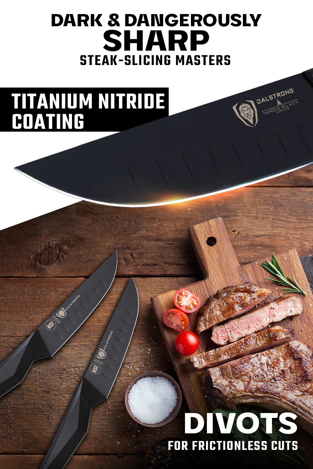4-Piece Steak Knife Set | Shadow Black Series | NSF Certified | Dalstrong © - Image 3