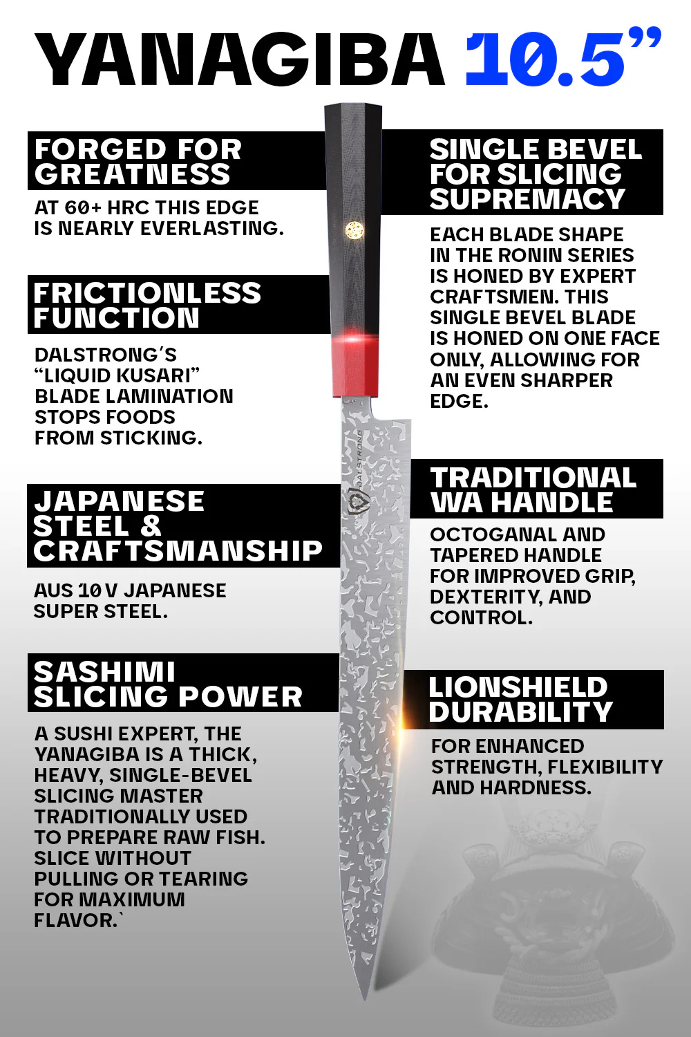 Yanagiba & Sushi Knife 10.5" | Single Bevel | Ronin Series | Dalstrong © - Image 5