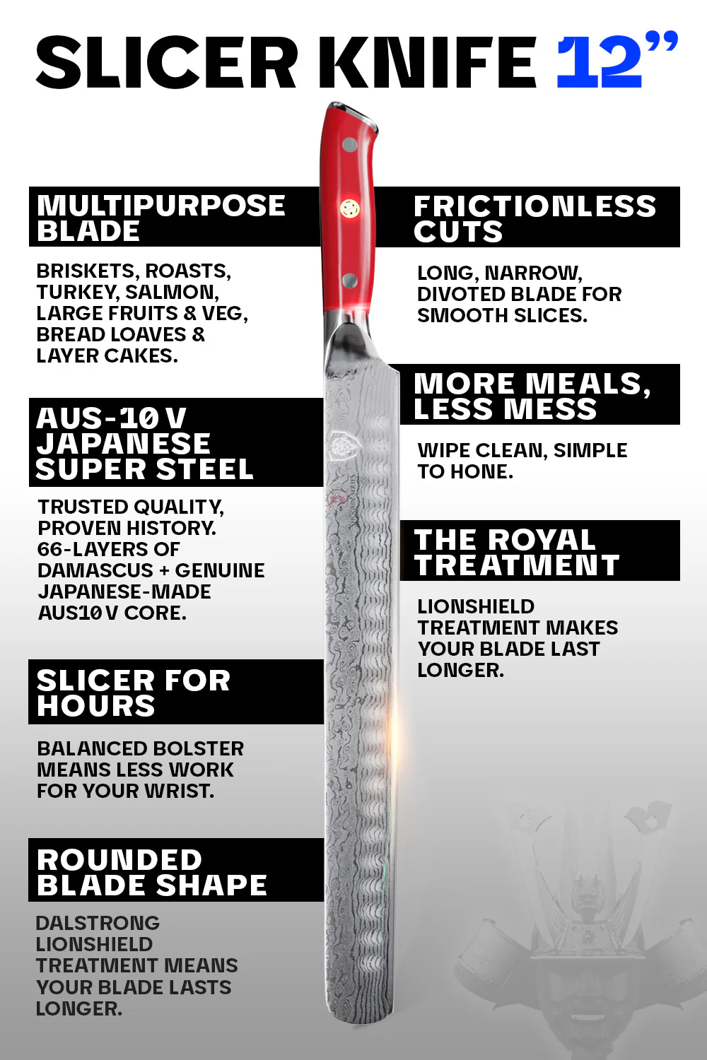 Slicing Carving Knife 12" | Crimson Red ABS Handle | Shogun Series | Dalstrong © - Image 5