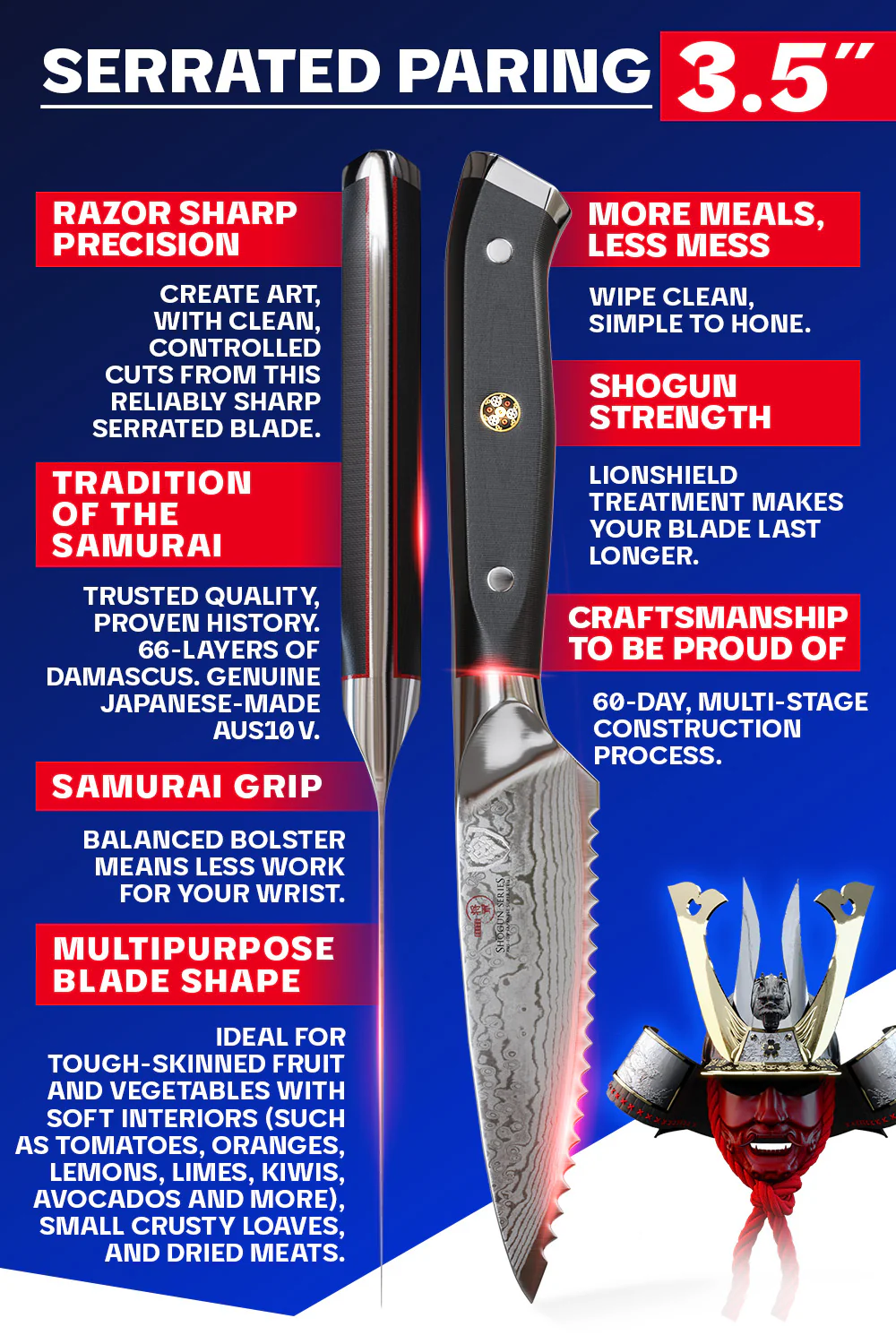 Serrated Paring Knife 3.5" | Shogun Series ELITE | Dalstrong © - Image 5