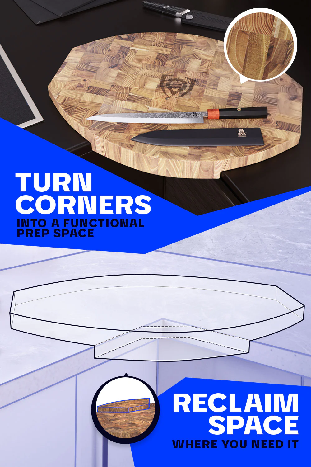 Corner Cutting Board | Natural Teak Wood | Dalstrong © - Image 4