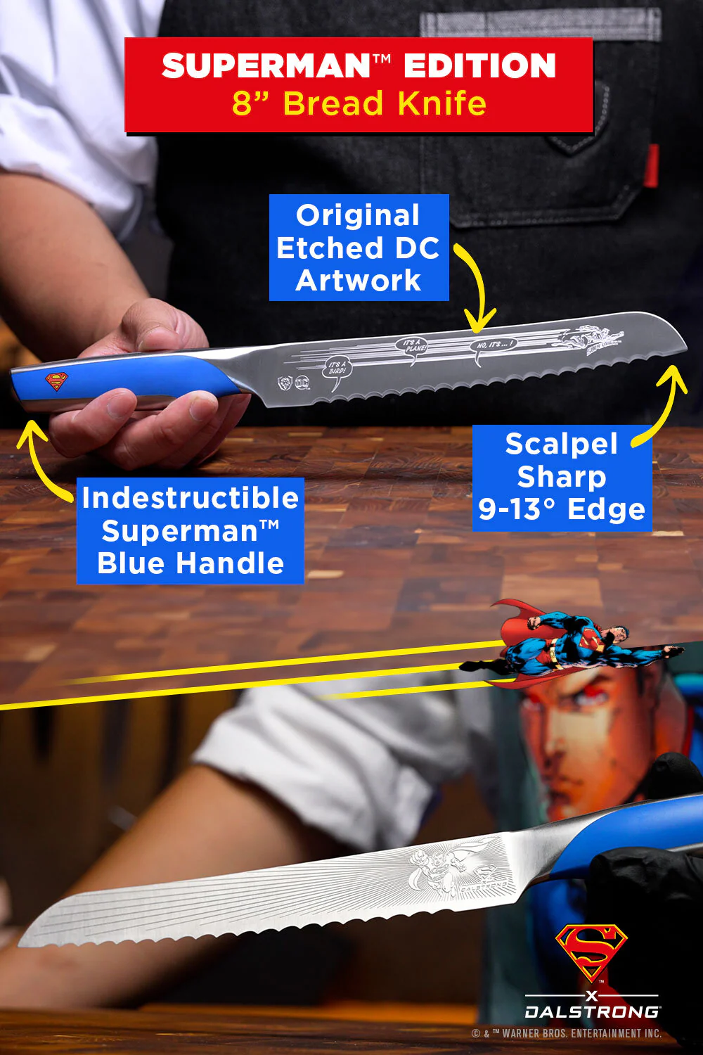 The Superman™ Bundle | 8" Chef Knife + 3.75" Paring Knife + 8" Serrated Bread Knife + Chef's Apron - Image 13