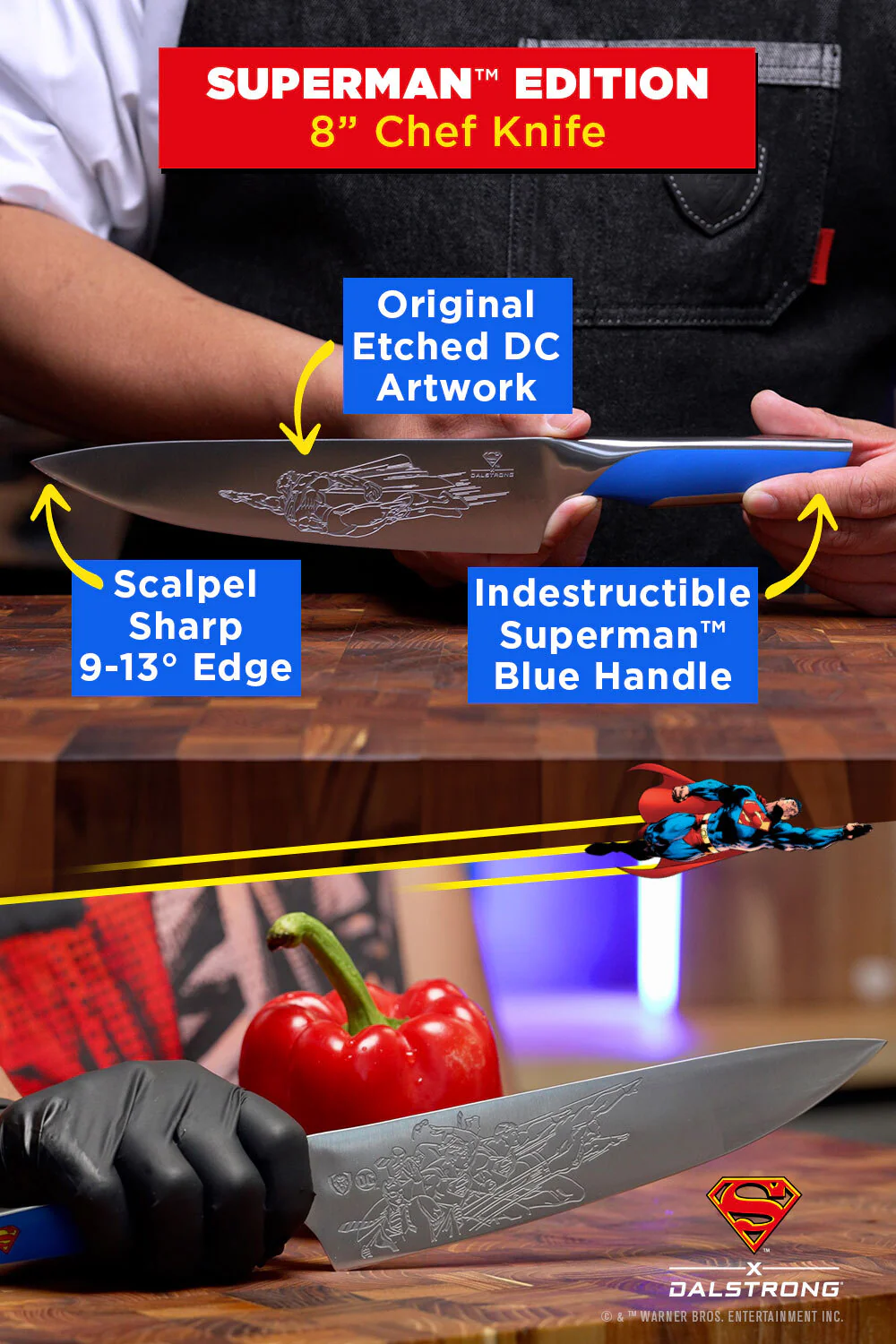 2 Piece Set | 8" Chef's Knife & 3.75" Paring Knife | SUPERMAN™ Edition | Dalstrong © - Image 11