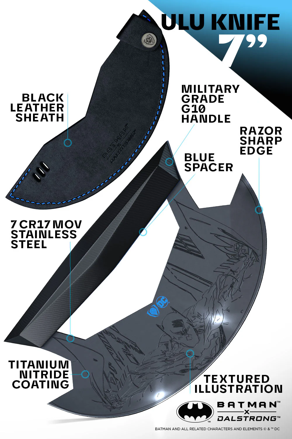 Ulu Knife 7" | BATMAN™ Edition | Shadow Black | Dalstrong © - Image 7