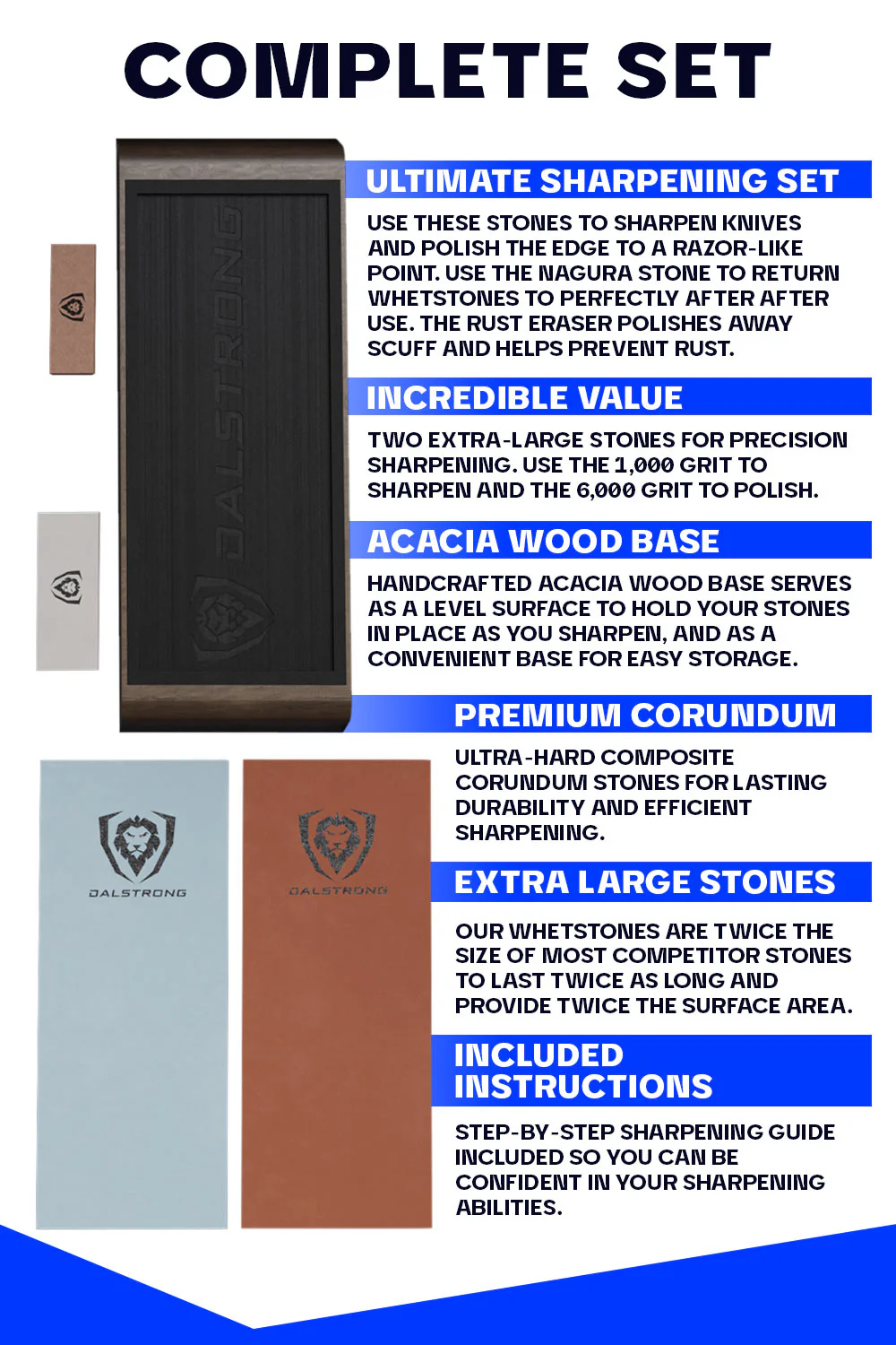 #1000 / #6000 Grit with Nagura Stone & Rust Eraser | Premium Whetstone Kit | Dalstrong © - Image 5